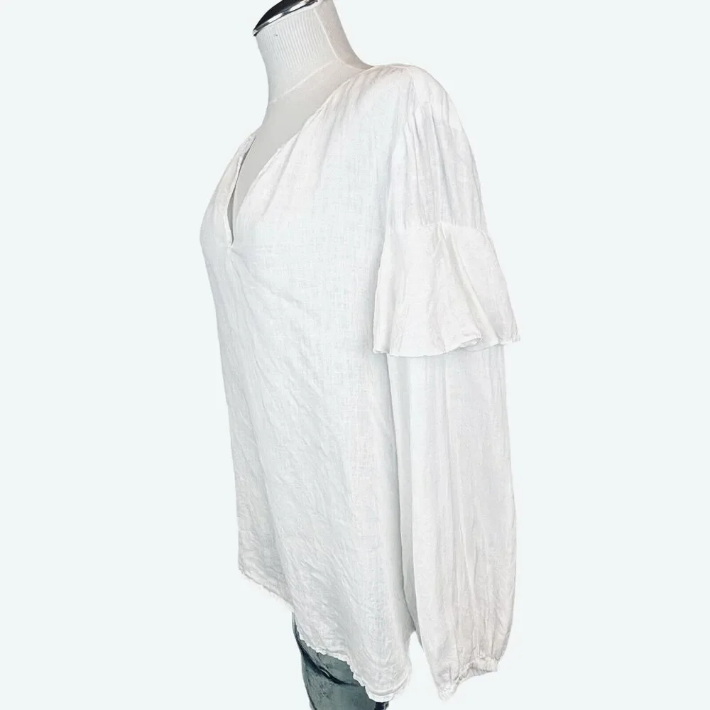Velvet Womens Linen Tyra Ruffled Long-Sleeve Peasant Boho Top‎ Sz Large White - Picture 6 of 13